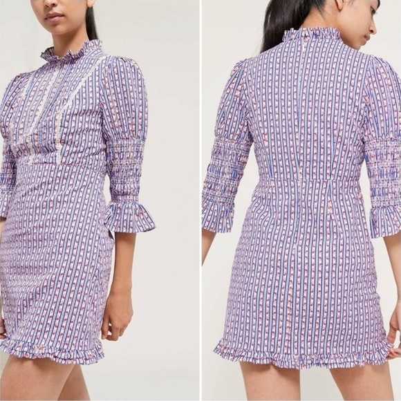 Laura Ashley x Urban Outfitters Floral Mock Neck Smocked Ruffle Mini Dress Sz XS - Picture 14 of 16